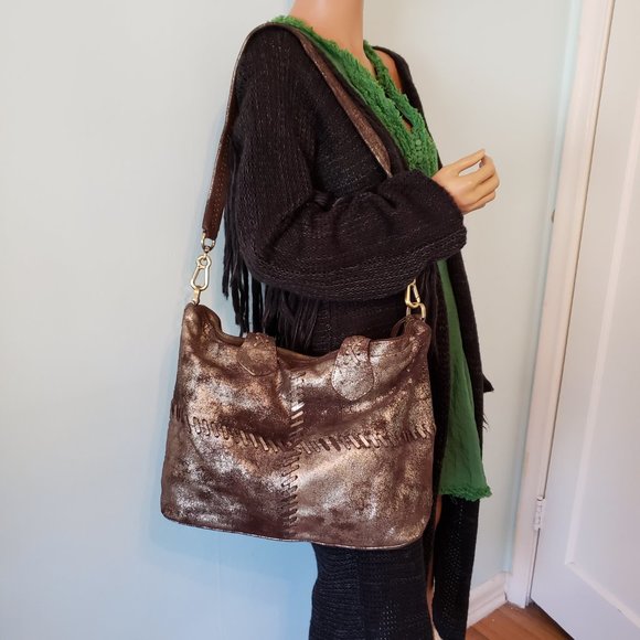 NWT SILVERADO SATCHEL, Vintage Metallic Leather with bold whipstitch detailing. - Picture 10 of 17